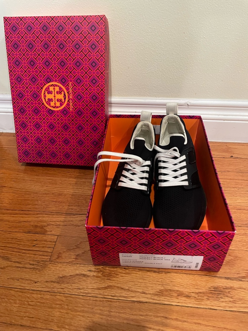 Tory Burch Women’s Black Athletic Sneakers with White Laces (size 8)